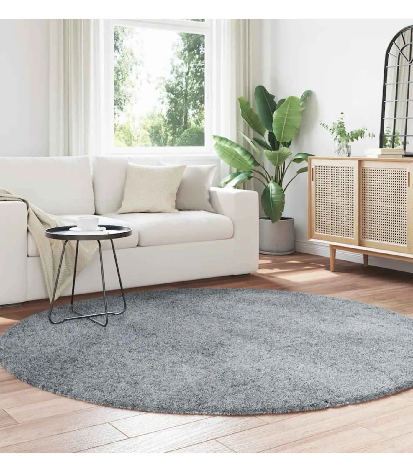 vidaXL Hoogpolig vloerkleed NAVARRA 200x200 cm polyester lichtgrijs