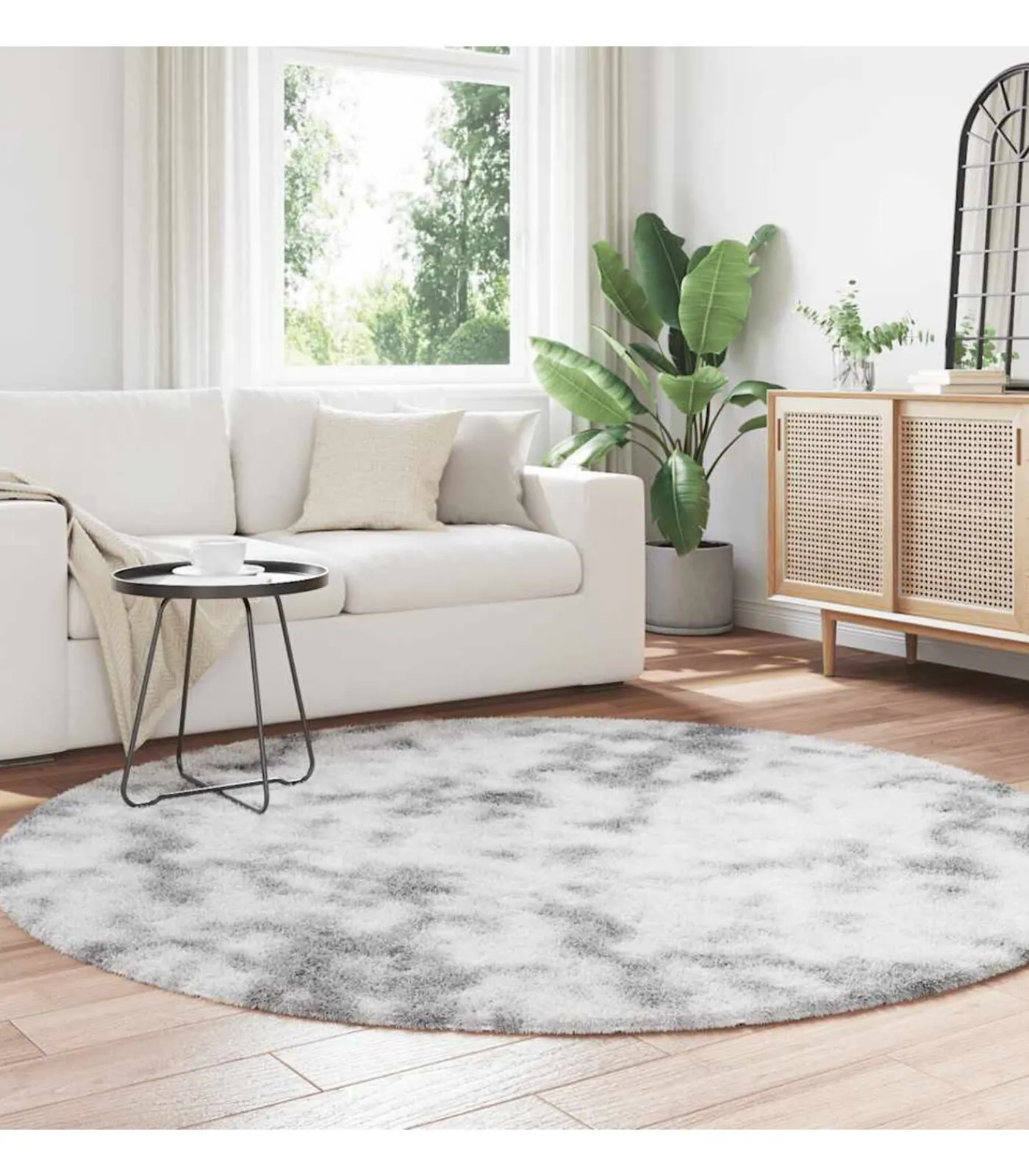 Outlet Hoogpolig vloerkleed NAVARRA 200x200 cm polyester zilvergrijs Tapijten