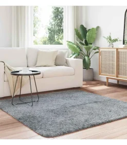 vidaXL Hoogpolig vloerkleed NAVARRA 160x160 cm polyester lichtgrijs