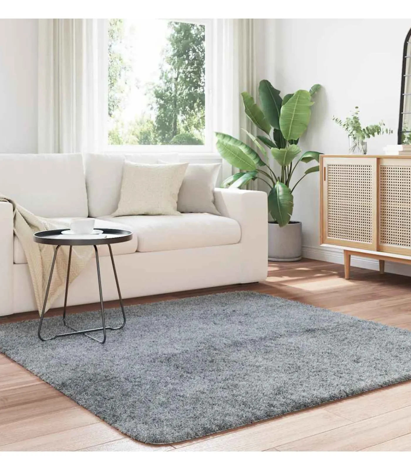 vidaXL Hoogpolig vloerkleed NAVARRA 160x160 cm polyester lichtgrijs