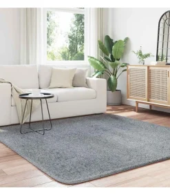 Clearance Hoogpolig vloerkleed NAVARRA 200x200 cm polyester lichtgrijs Tapijten