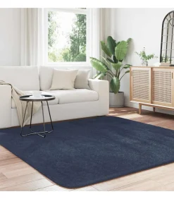 Clearance Hoogpolig vloerkleed NAVARRA 200x200 cm polyester marineblauw Tapijten