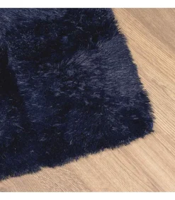 Clearance Hoogpolig vloerkleed NAVARRA 200x200 cm polyester marineblauw Tapijten