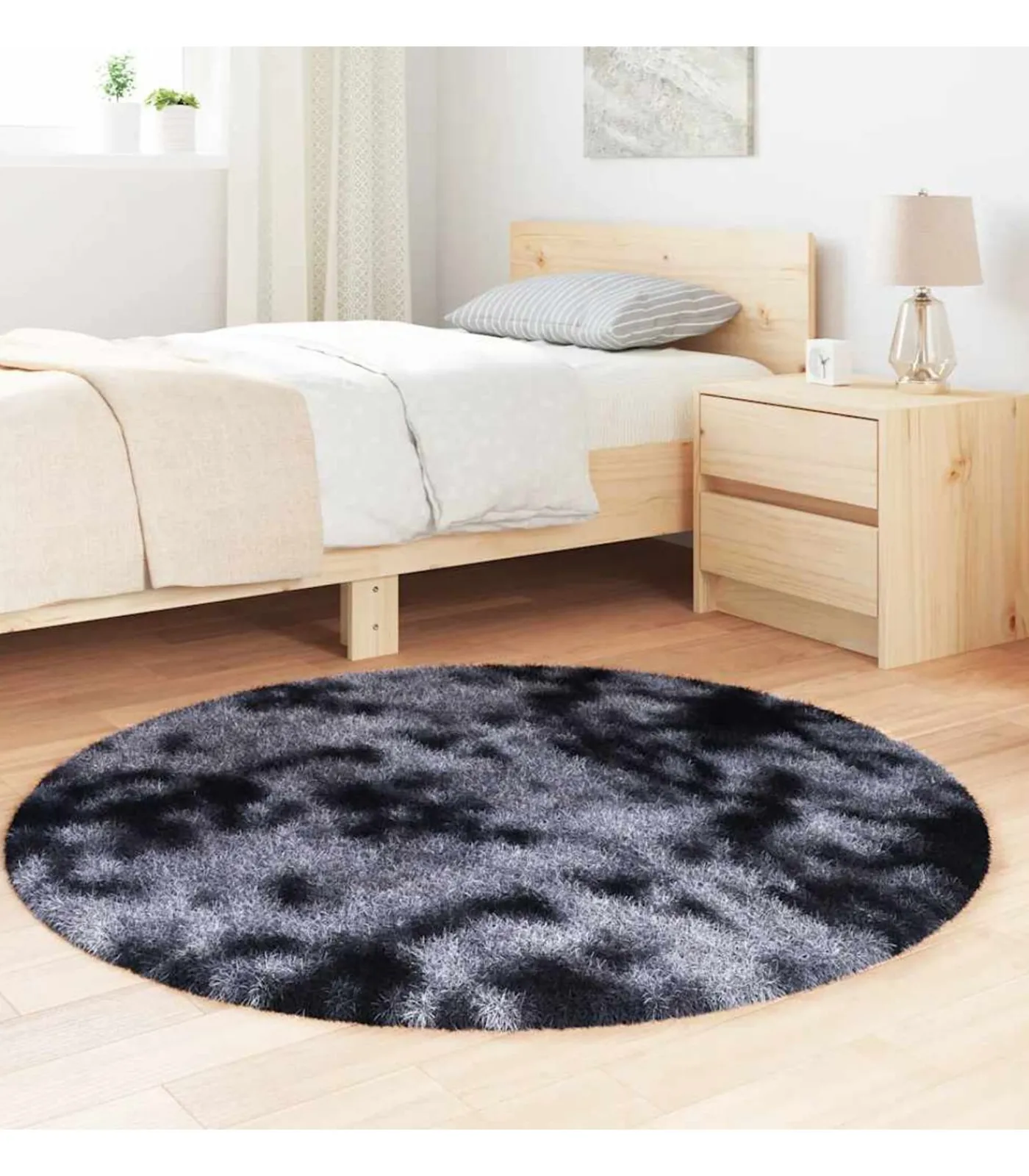 Online Hoogpolig vloerkleed NAVARRA 120x120 cm polyester donkergrijs Tapijten