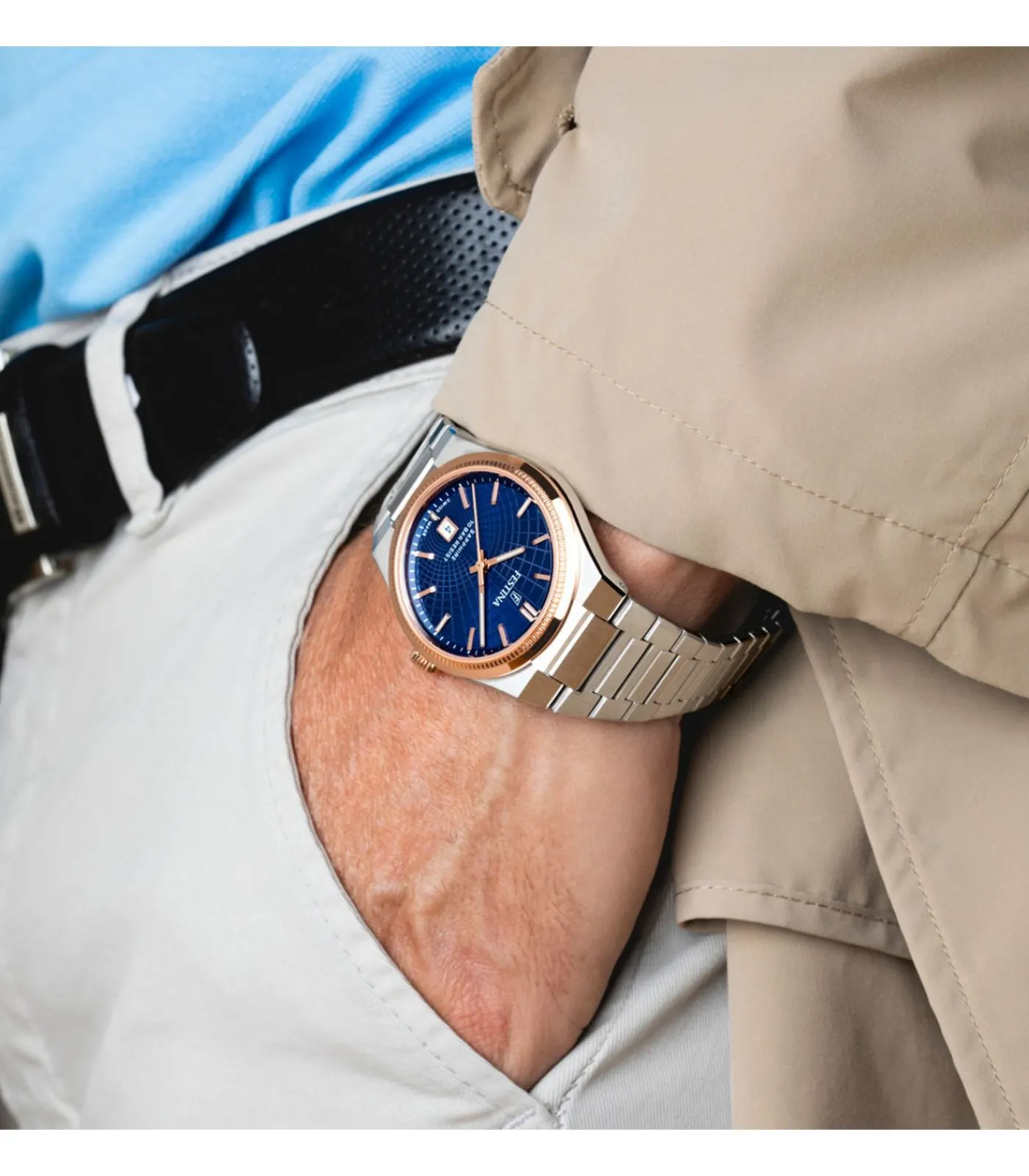 Hot Horloge Rivé Swiss Made Blue & Rose-gold Heren Horloges