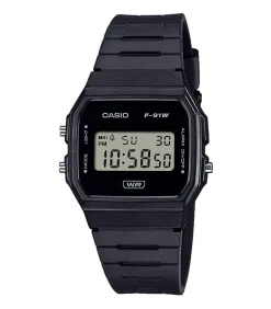 Heren CASIO Horloge rubber zwart met zwart kast F-91WB-1AEF