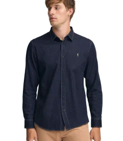 Clearance Indigoblauw hemd van spijkerstof met slim fit en -logo Heren Hemden