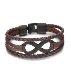 Heren TrendFox Infinity Armband Leder - Bruin met Zwarte Accenten