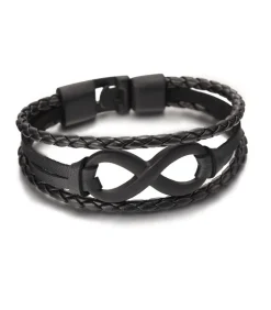 Heren TrendFox Infinity Armband Leder - Zwart met Zwarte Accenten