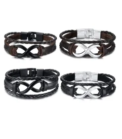 Heren TrendFox Infinity Armband Leder - Zwart met Zwarte Accenten