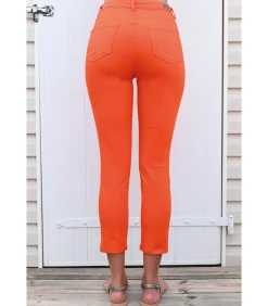 DAMES BLEU D'AZUR JAZZ - PIKANT ORANJE STRETCH KATOEN 7/8 JEANS