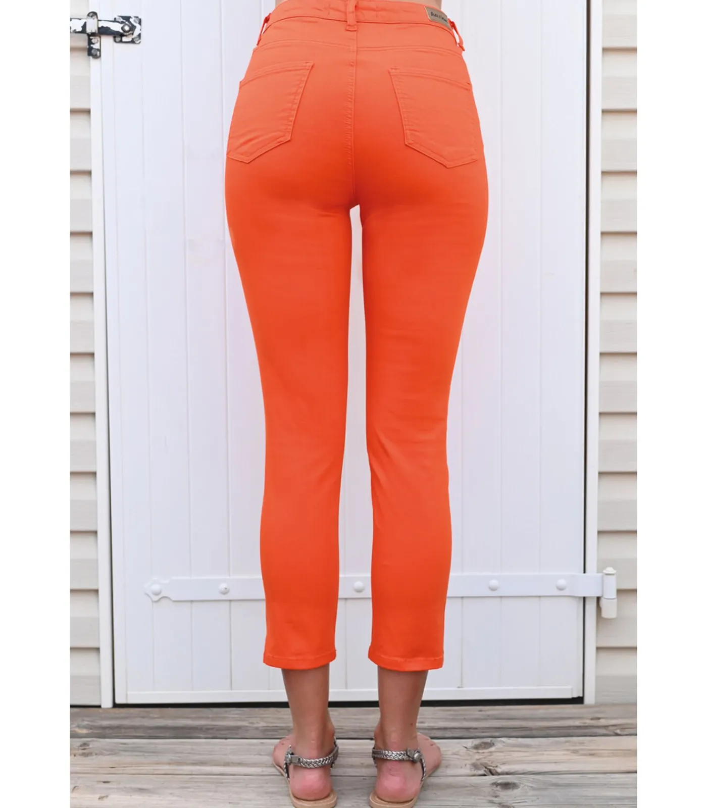 DAMES BLEU D'AZUR JAZZ - PIKANT ORANJE STRETCH KATOEN 7/8 JEANS