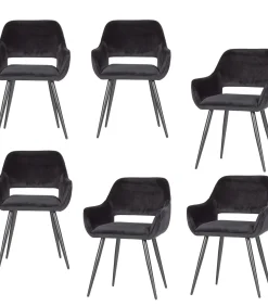 WOOOD Jelle Eetkamerstoelen - Velvet - Zwart - Set van 6