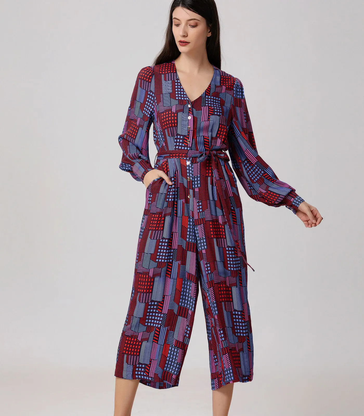 Jumpsuit met grafische print en V-hals DAMES Jumpsuits