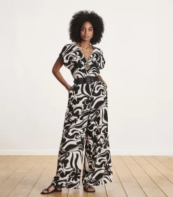 Online Jumpsuit met korte mouwen en zwart-wit print DAMES Jumpsuits