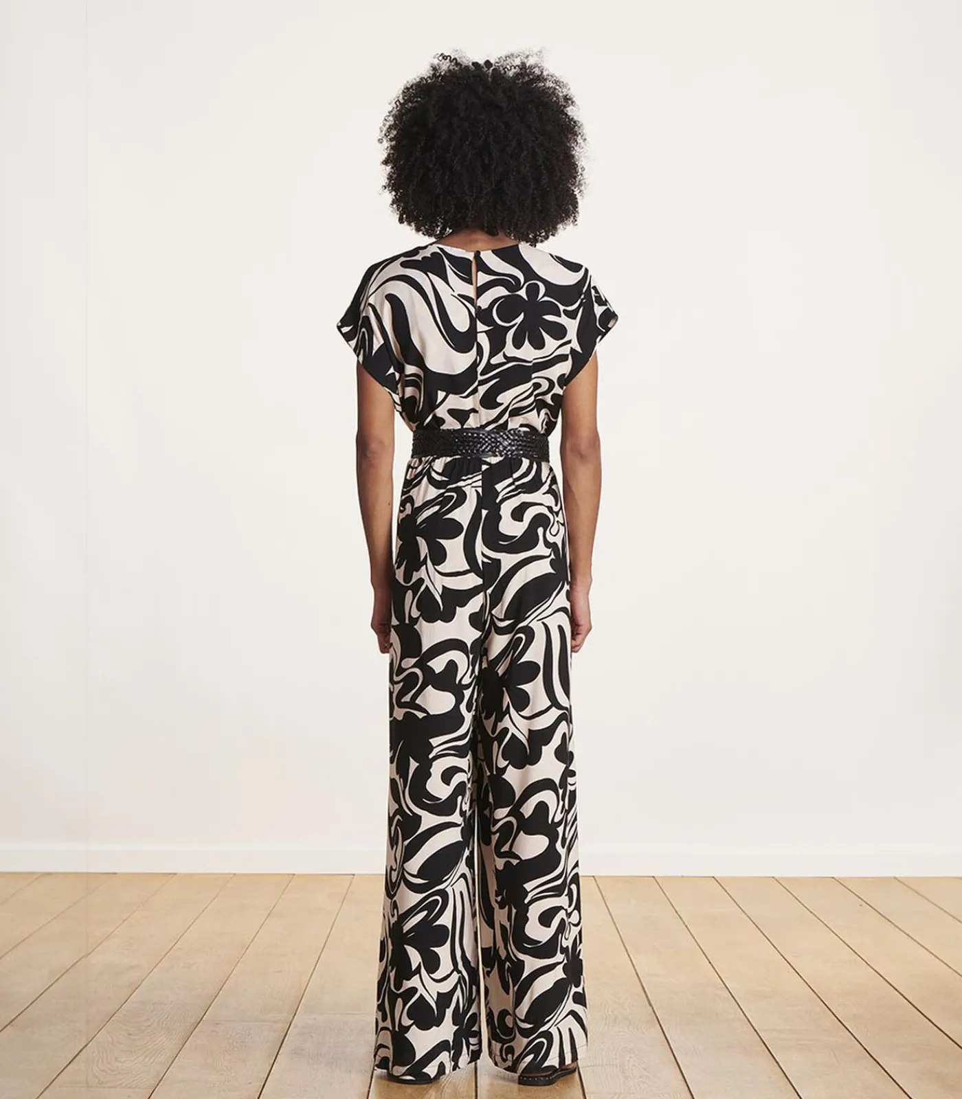 Online Jumpsuit met korte mouwen en zwart-wit print DAMES Jumpsuits