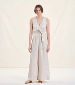 Hot Jumpsuit met V-hals zonder mouwen van linnen DAMES Jumpsuits