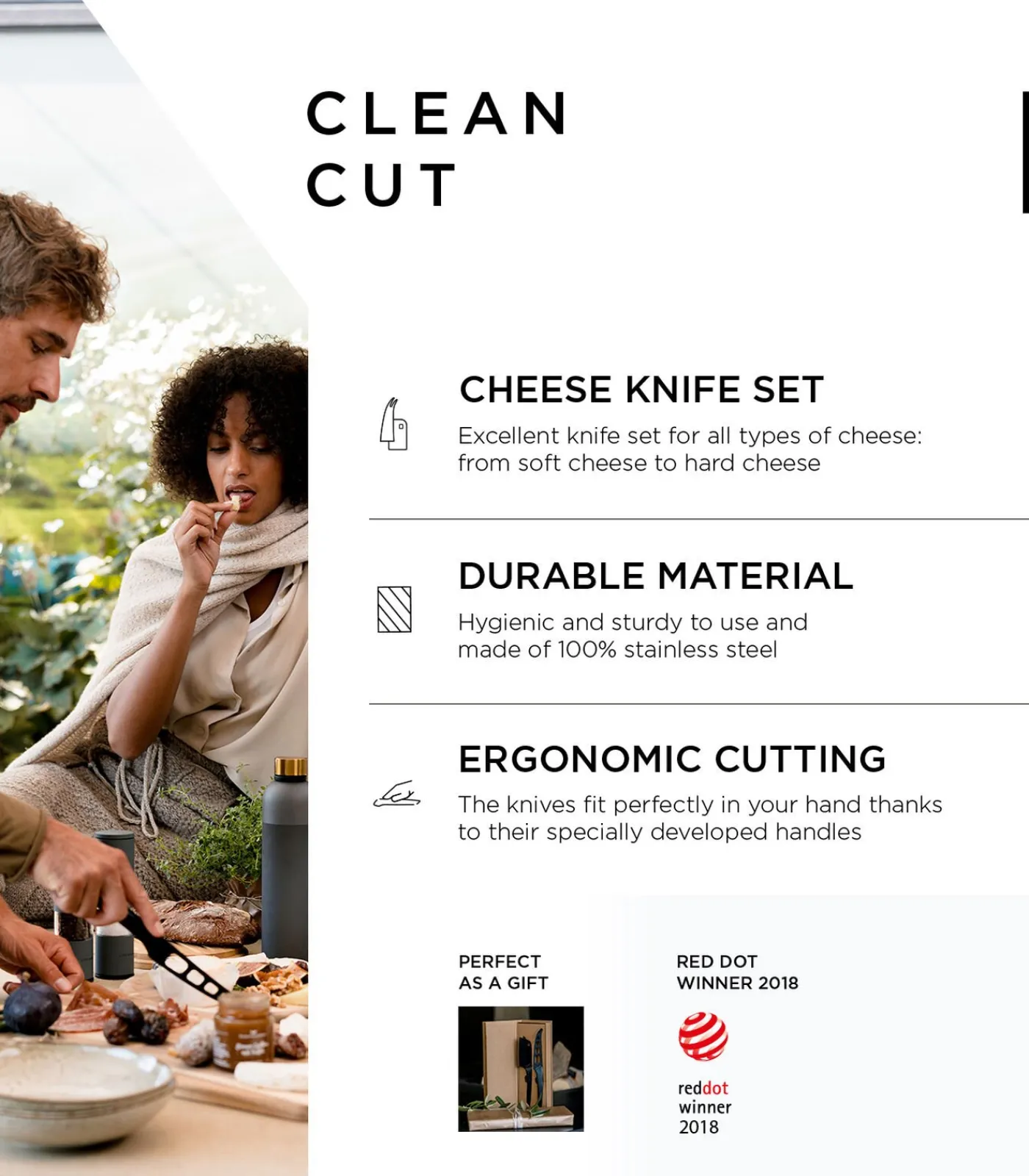 Kaasmessenset roestvrij staal 'Nedskæring' Keukenmessen