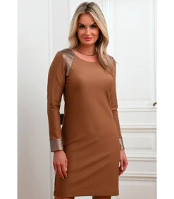 DAMES BLEU D'AZUR KAHLO Jurk van twee materialen in bronsbruin