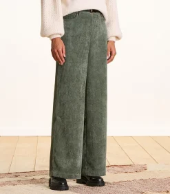 DAMES La Fée Maraboutée Kaki fluwelen broek met wijde pasvorm