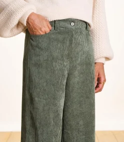 DAMES La Fée Maraboutée Kaki fluwelen broek met wijde pasvorm