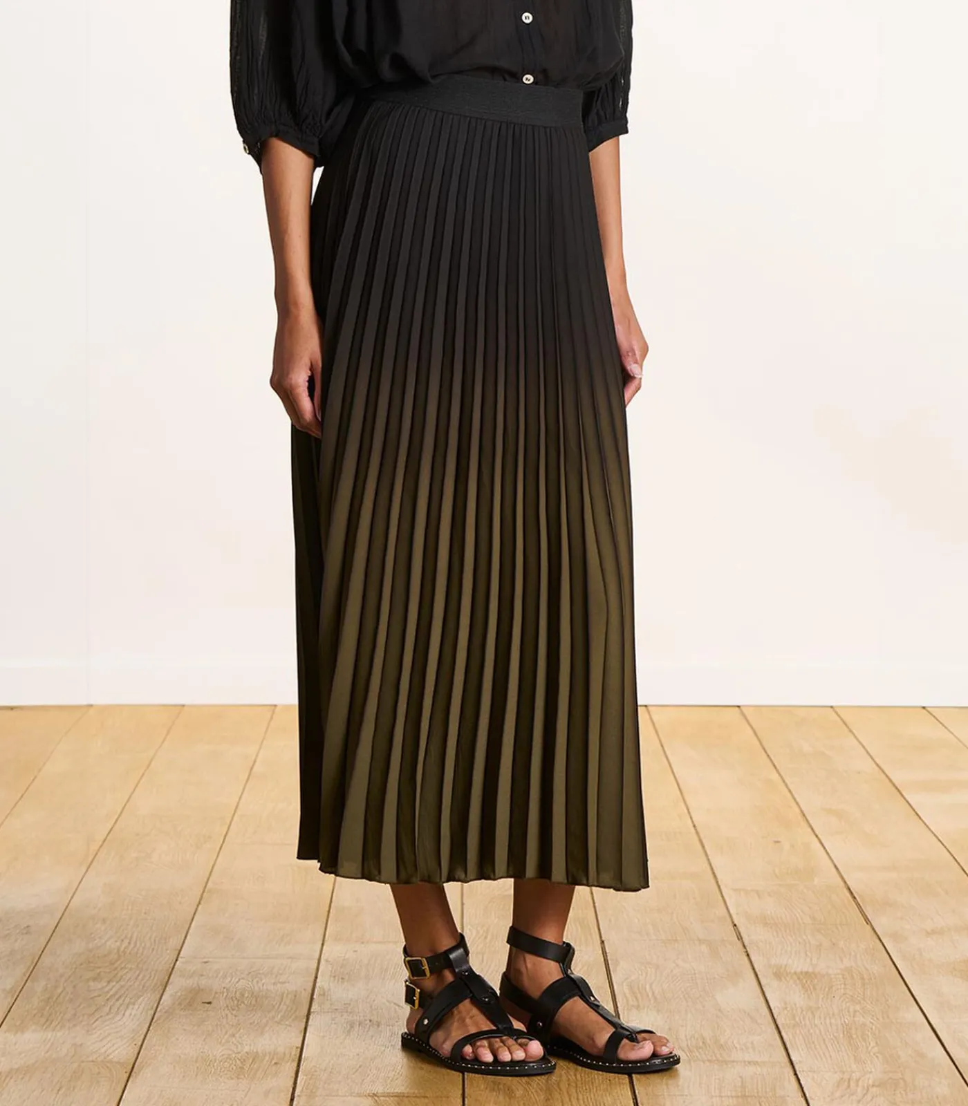 DAMES La Fée Maraboutée Kaki geplooide lange rok