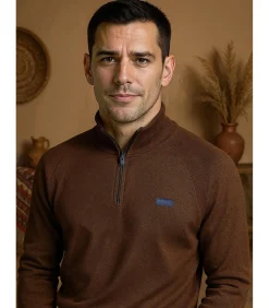 Heren J&JOY Kaki herentrui met ritskraag