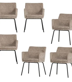 Best Kam Eetkamerstoelen - Polyester - Zand - Set van 6 Stoelen