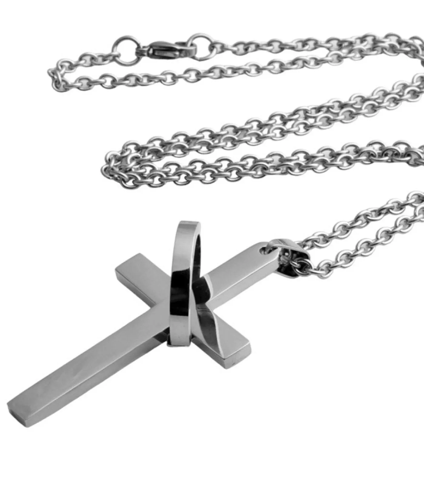 Discount Ketting met Kruis en Ring Hanger - Staal Heren Kettingen