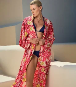 DAMES Chic by Lirette Kimono Robe Flamingo Garden - Roze