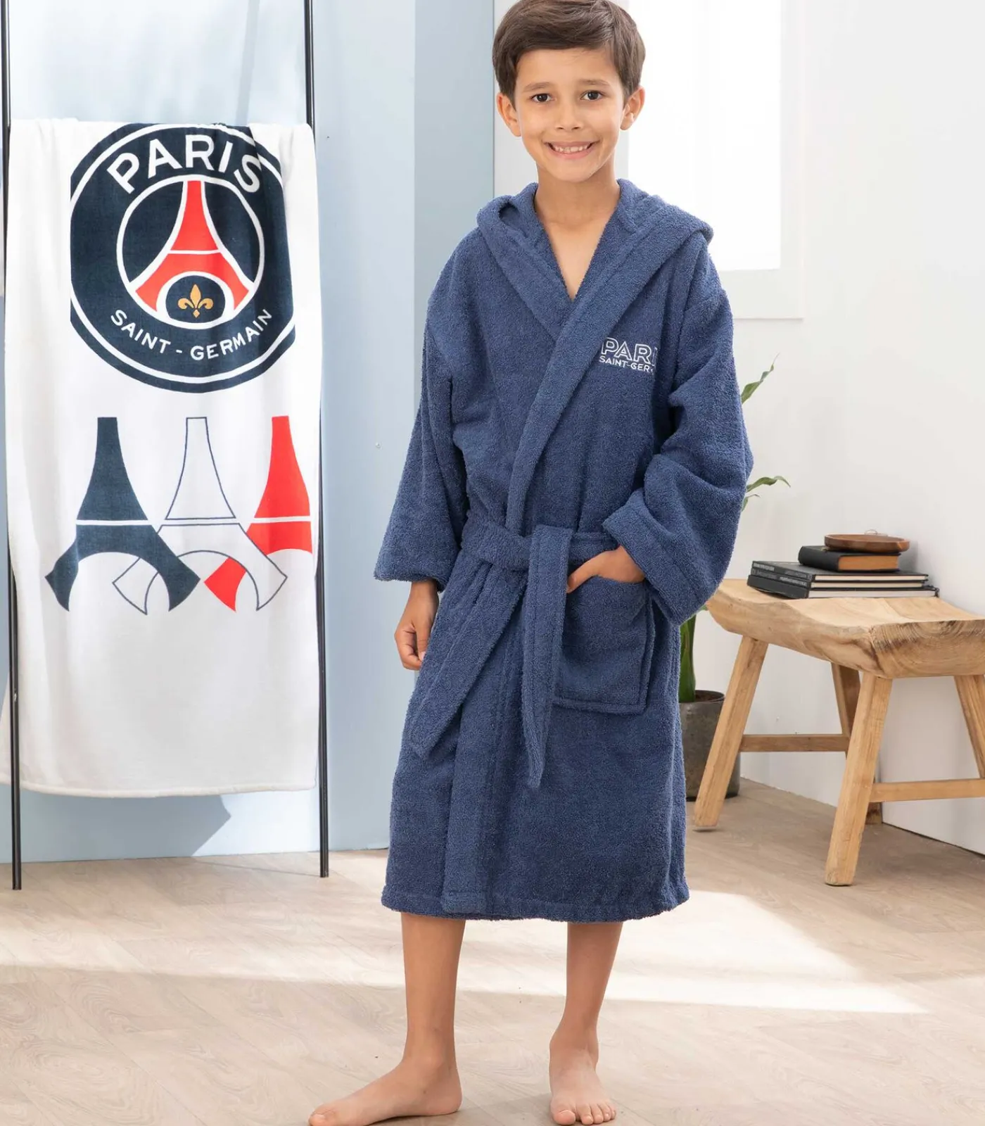 Kinderen PSG Kinderbadjas 100% katoen - borduursel - capuchon en zak