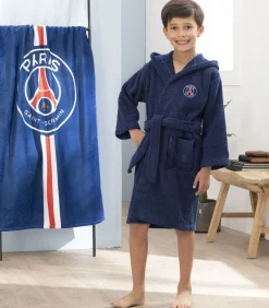 Kinderen PSG Kinderbadjas met kap en borduursel 100% katoen, LINES
