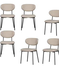 Discount Kjeld Eetkamerstoelen - Polyester - Naturel - Set van 6 Stoelen