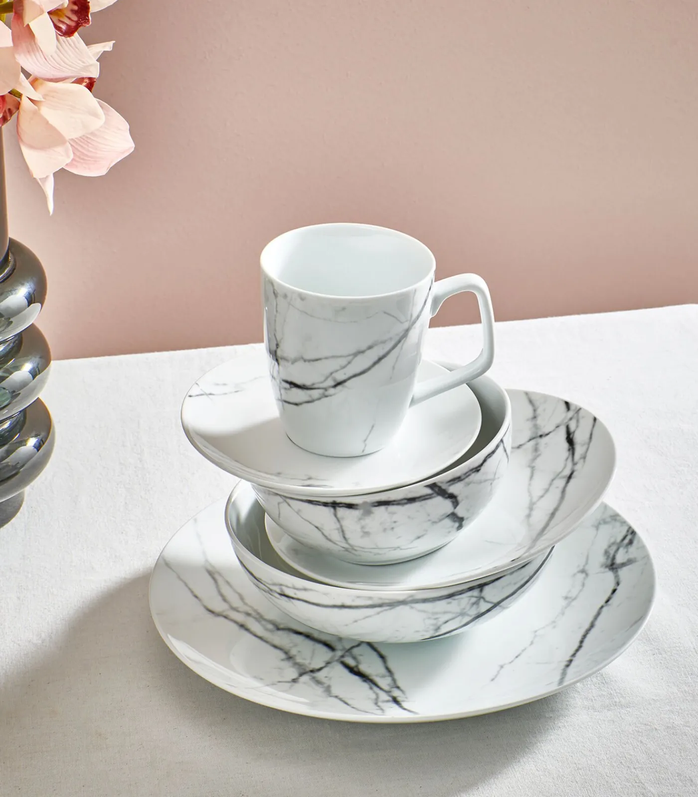 Sale Kom 18xH6cm marble Stone - set/4 Tafelgerei