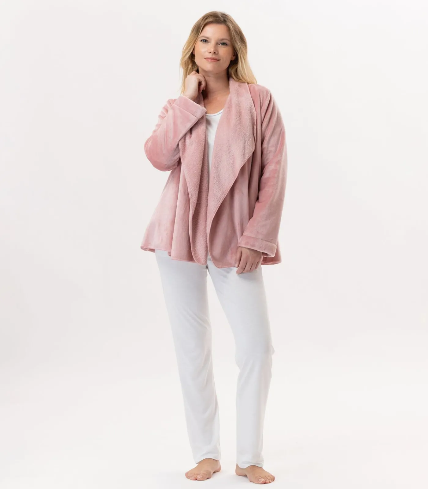Outlet Kort jasje van flanellen pluche ESSENTIEL H73B DAMES Loungewear