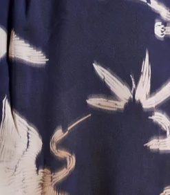 DAMES La Fée Maraboutée Korte getailleerde en gedrapeerde marineblauwe jurk met print