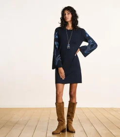 DAMES La Fée Maraboutée Korte jurk van fijne donkerblauwe mesh met borduurwerk