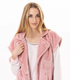 New Korte mouwen jasje met knopen van pluche flanel ESSENTIEL H76A DAMES Loungewear