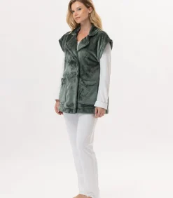 Sale Korte mouwen jasje met knopen van pluche flanel ESSENTIEL H76A DAMES Loungewear