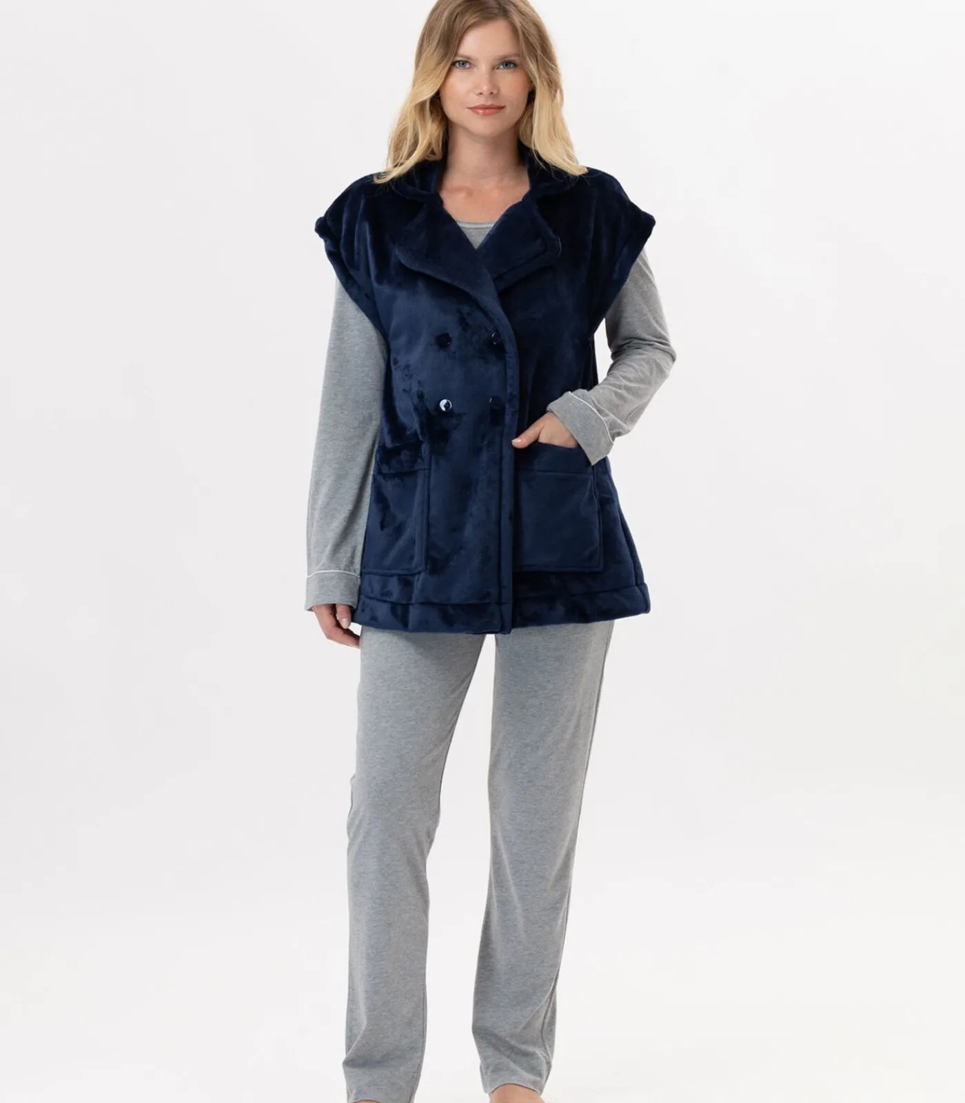 DAMES LE CHAT Korte mouwen jasje met knopen van pluche flanel ESSENTIEL H76A