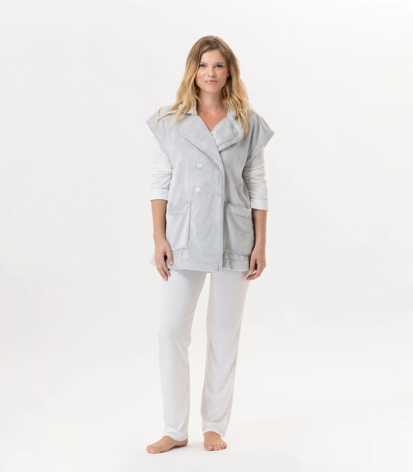 DAMES LE CHAT Korte mouwen jasje met knopen van pluche flanel ESSENTIEL H76A