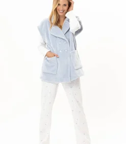 New Korte mouwen jasje met knopen van pluche flanel ESSENTIEL H76A DAMES Loungewear