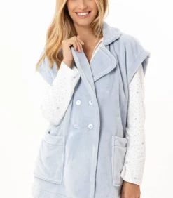 New Korte mouwen jasje met knopen van pluche flanel ESSENTIEL H76A DAMES Loungewear
