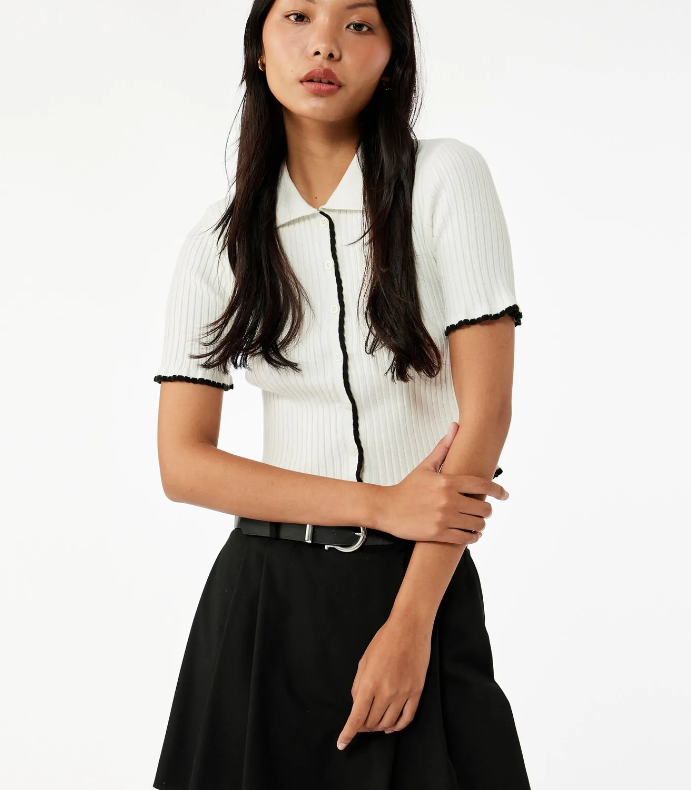 Online Korte Mouwen Polo Kragentrui met Knoopdetail DAMES Truien & Cardigans