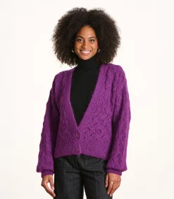 Discount Korte paarse gilet in opengewerkte stof DAMES Jassen