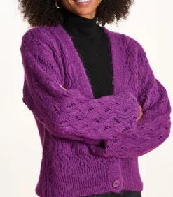 Discount Korte paarse gilet in opengewerkte stof DAMES Jassen