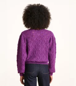 Hot Korte paarse trui in opengewerkte stof met ronde hals DAMES Truien & Cardigans