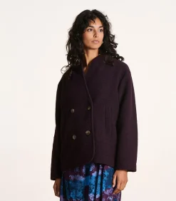 New Korte pruimkleurige jas van boiled wool DAMES Jassen