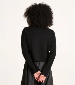 DAMES La Fée Maraboutée Korte zwarte gilet in gebreide stof met overhemdkraag