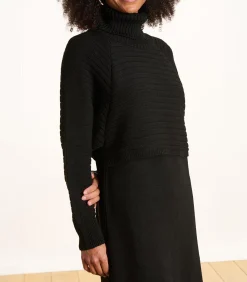 DAMES La Fée Maraboutée Korte zwarte jurk van gebreide stof met lange mouwen